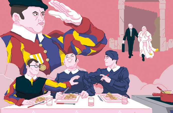 A table avec les gardes suisses